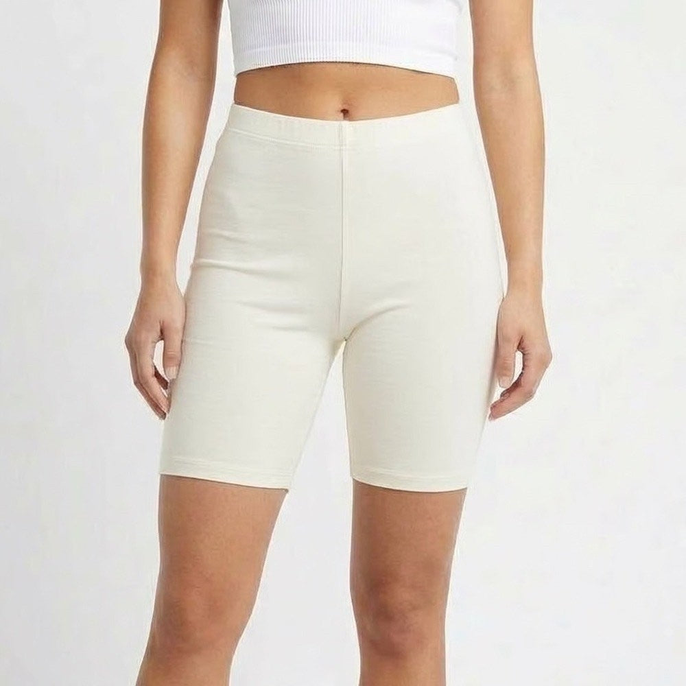 Naked Wardrobe Baby Mama Cream Maternity Biker Shorts Medium