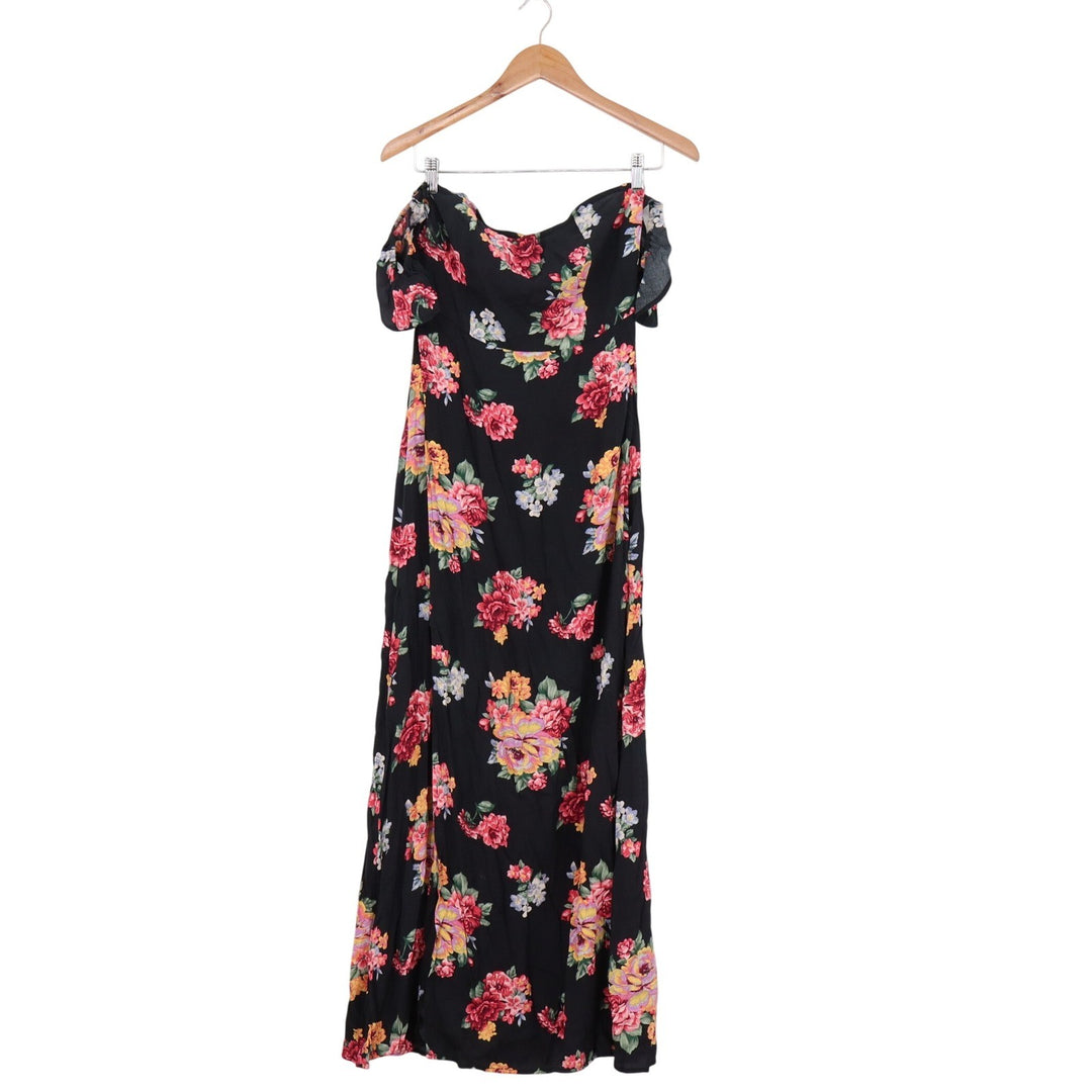 Forever 21 Maxi Dress Womens S Off-Shoulder Floral Black Ruffle Excellent