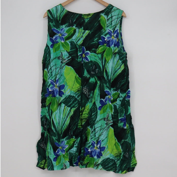 Dee-Dee's Womens XL Green Tropical Floral Butterfly Rayon Sleeveless Shift Dress