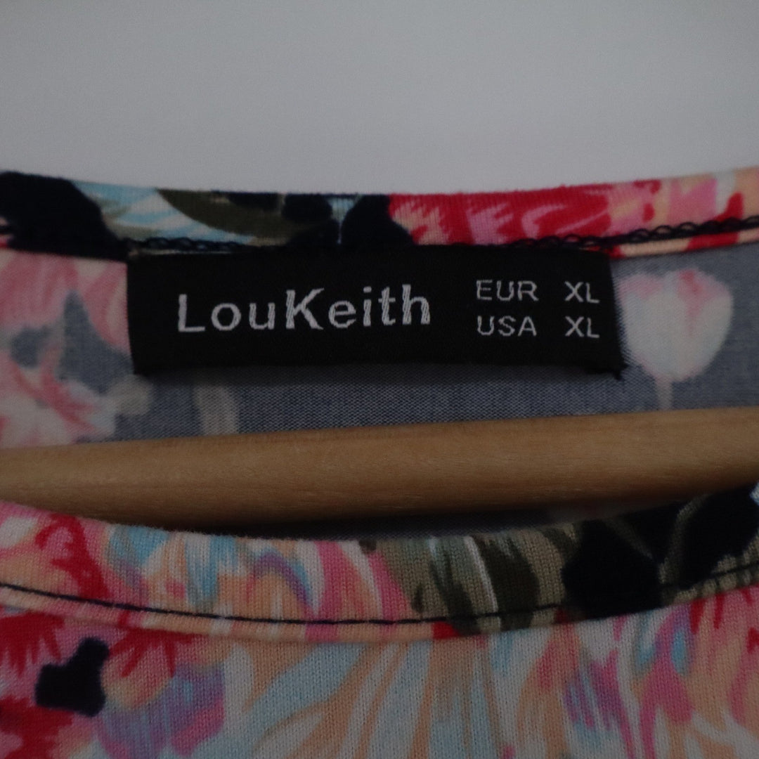 LouKeith Womens XL Floral High Neck Halter Tank Top Sleeveless Cotton Spandex