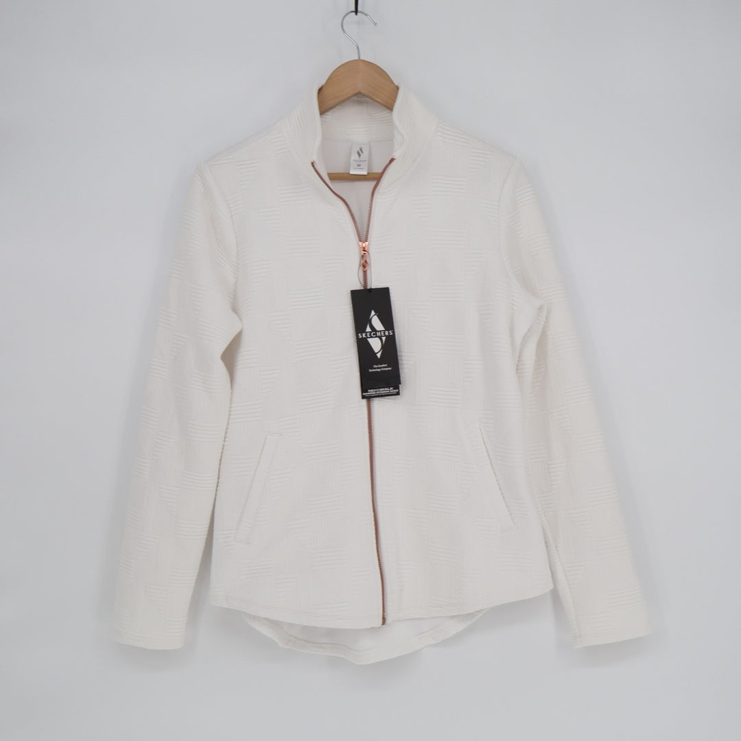 Skechers GO WALK Everywhere Track Jacket Women M White Full Zip Stretch Textured