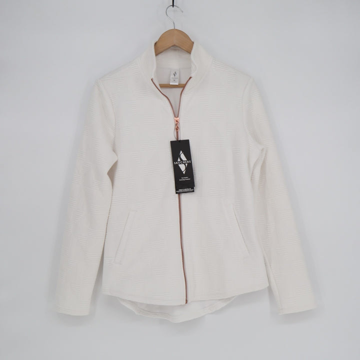 Skechers GO WALK Everywhere Track Jacket Women M White Full Zip Stretch Textured
