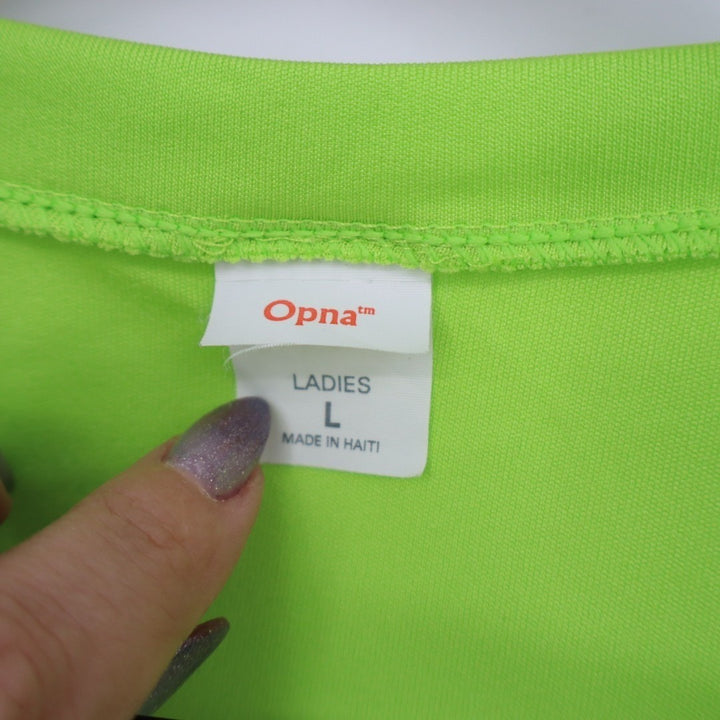 Opna T Shirt Womens Large Neon Green V Neck Short Sleeve Active Wear Pullover