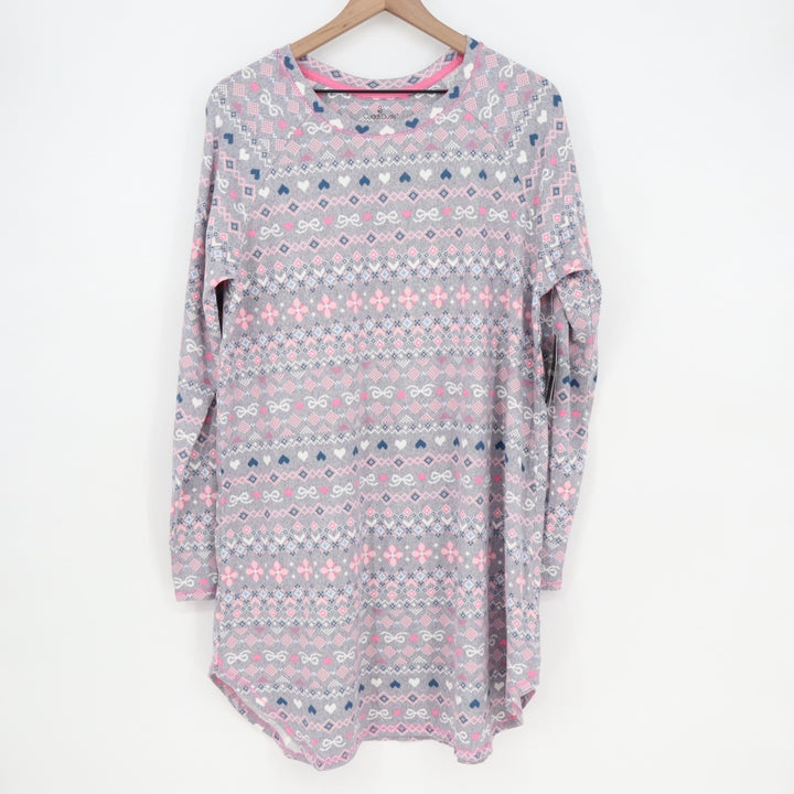 Cuddl Duds Pajama Top Womens Large Gray Printed Stretch Long Sleeve Crew Neck