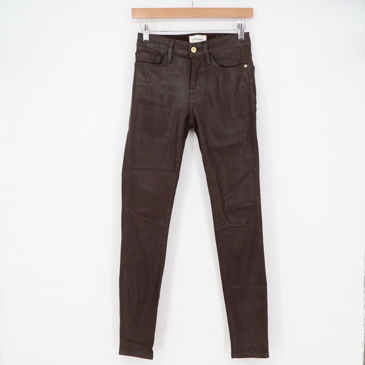 FRAME Jeans Womens 26 Le Skinny de Jeanne Mahogany Brown Coated Waxed Excellent