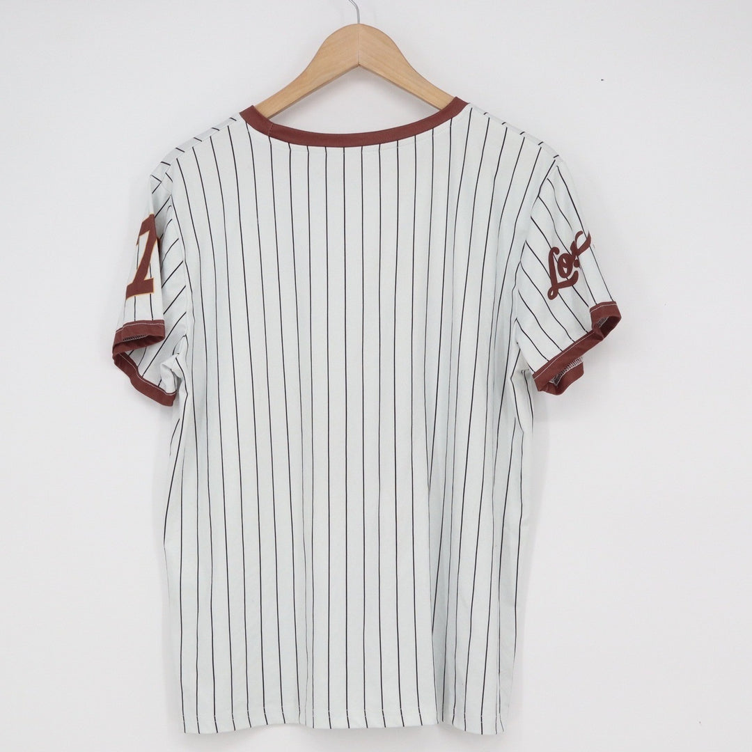 Los Angeles 79 Pinstripe Baseball Graphic T-Shirt Maroon White Large