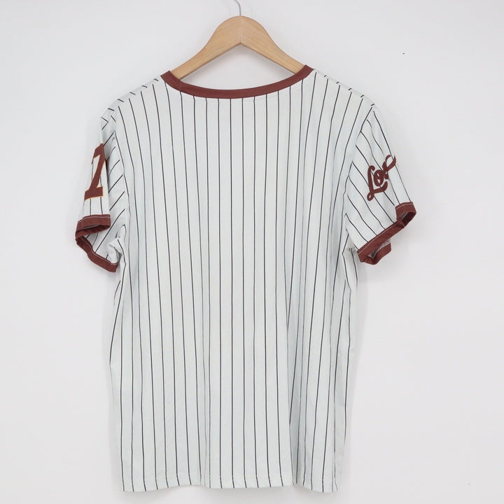 Los Angeles 79 Pinstripe Baseball Graphic T-Shirt Maroon White Large