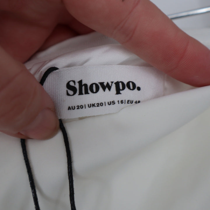 Showpo Betty Mini Dress Off Shoulder Puff Sleeve Gathered White Size 16