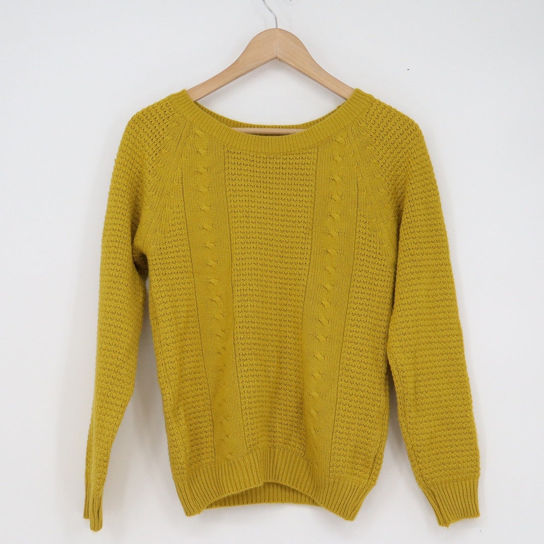 Ether by Myntra Mustard Yellow Cable Knit Popcorn Stitch Sweater Womens Small