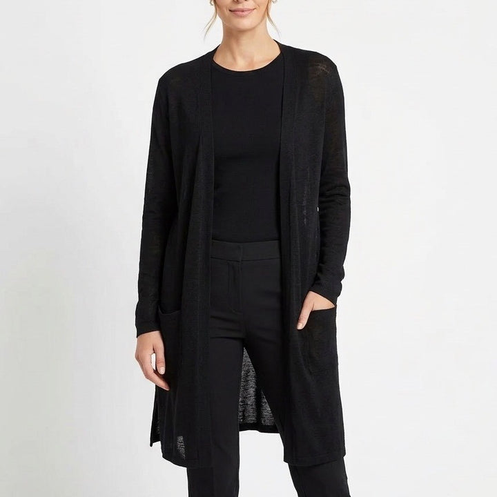 Mossimo Cardigan Sweater Womens Medium Black Rayon Tight Knit Winter Open Front