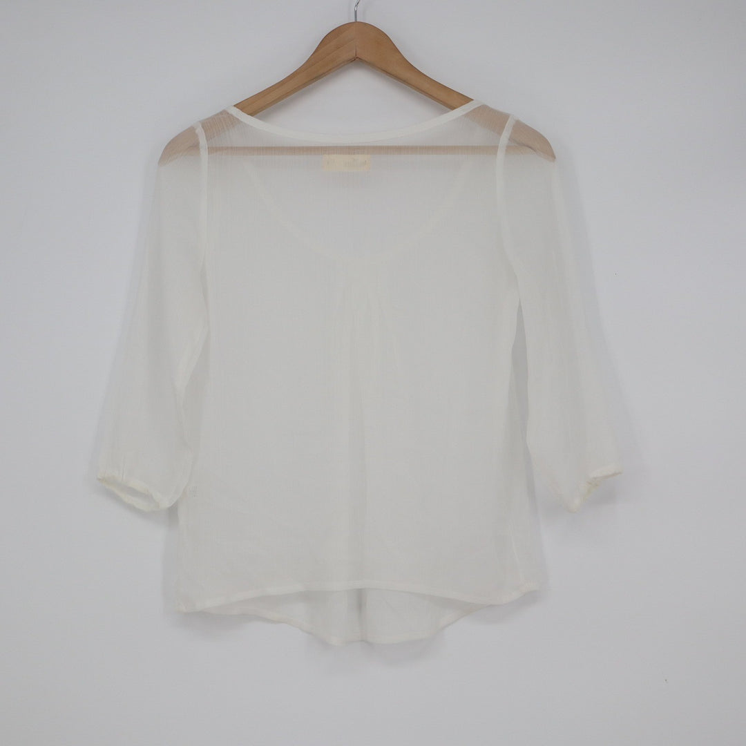 Hollister White Sheer Pleated 3/4 Sleeve Blouse XS Boho Top