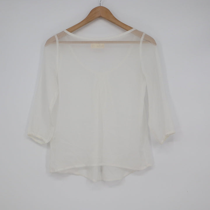 Hollister White Sheer Pleated 3/4 Sleeve Blouse XS Boho Top