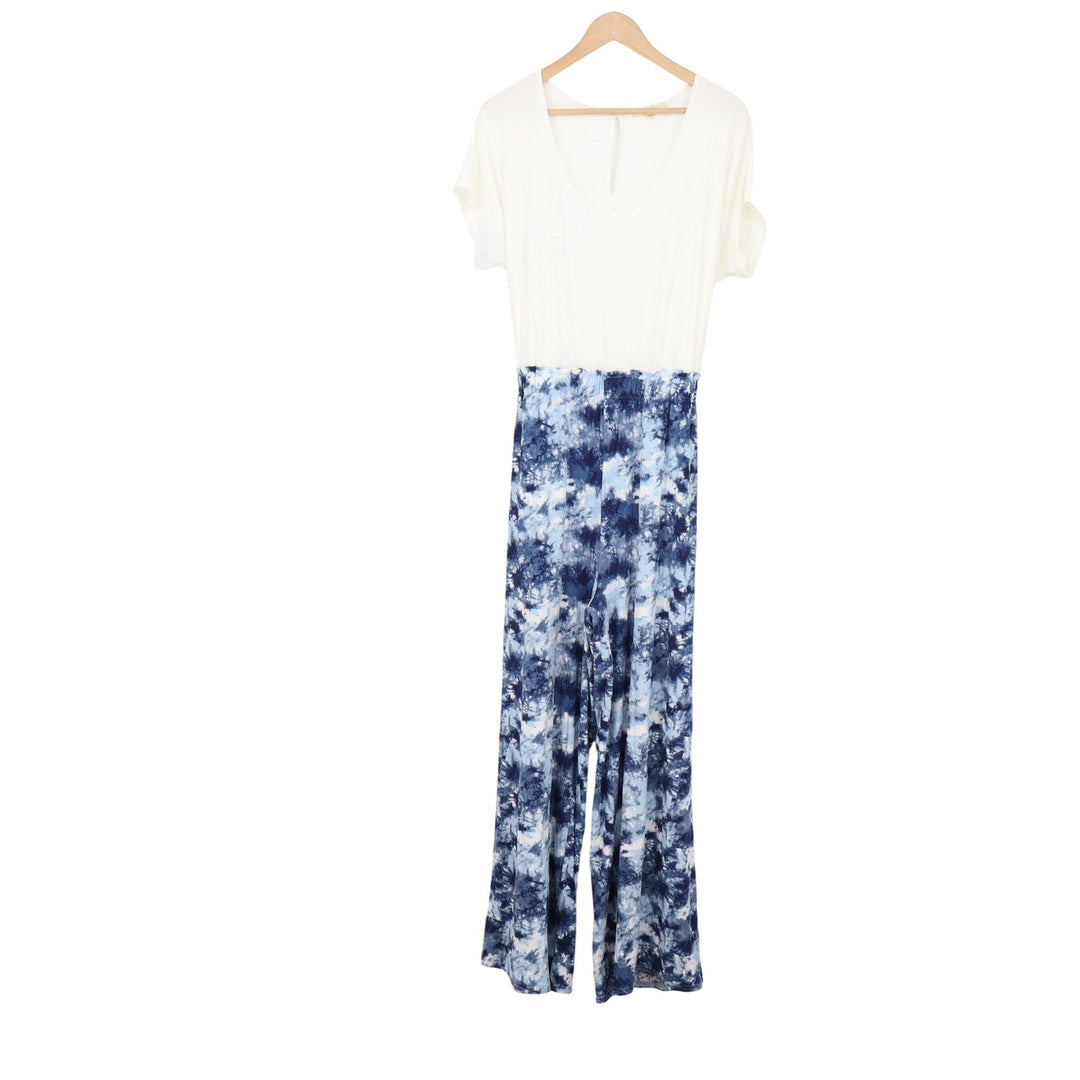 Ultra Flirt Jumpsuit Womens 2X White Blue Tie Dye Wide Leg Excellent