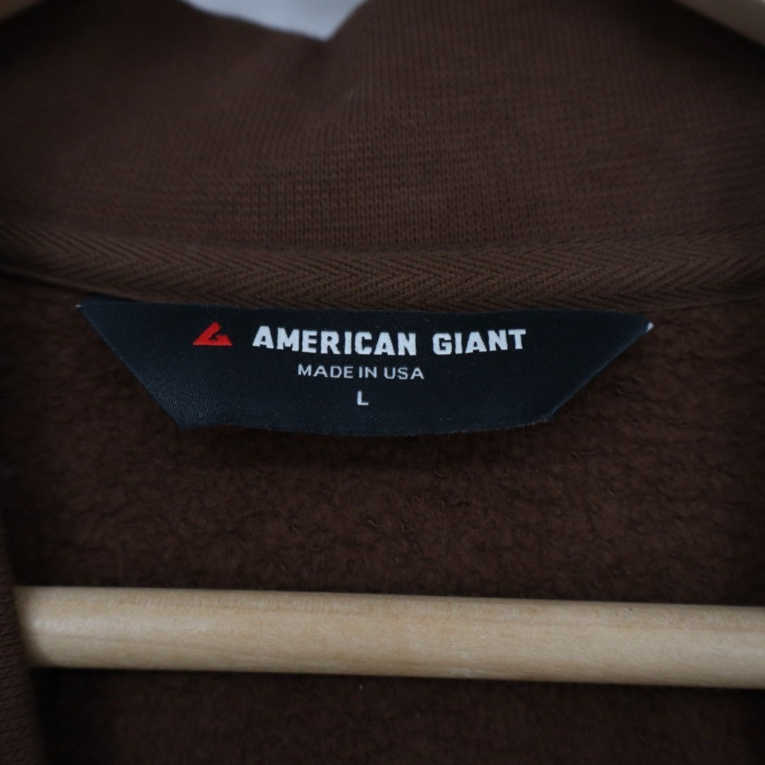 American Giant Bomber Jacket Mens Large Brown Logo Fleece Lined Cotton Full Zip
