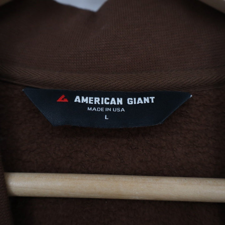American Giant Bomber Jacket Mens Large Brown Logo Fleece Lined Cotton Full Zip