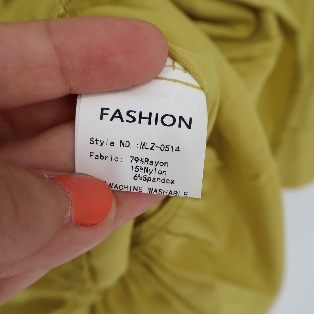 Fashion Mustard Yellow Ruffle Drop Waist Button Down Shirt Dress Large