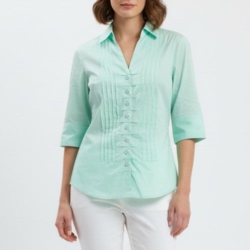 NEW YORK & COMPANY Stretch Mint Green Ruched Button Down Shirt Size S