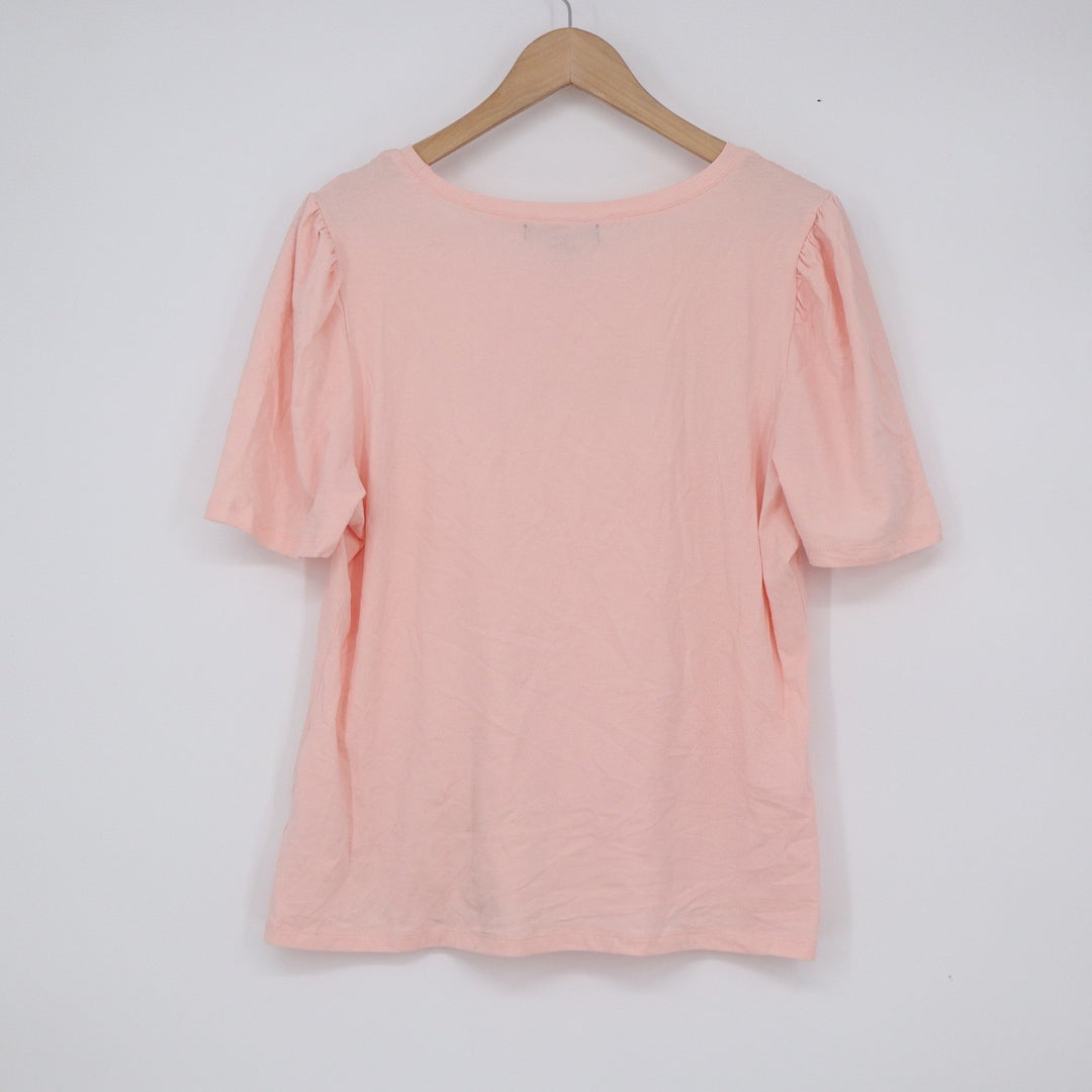 A Love Story Pink Fabulous Rhinestone Graphic Puff Sleeve Tee Shirt XL