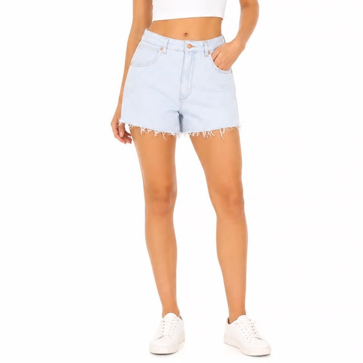 Wrangler Womens High Rise Light Wash Raw Hem Denim Shorts Size 31 NEW