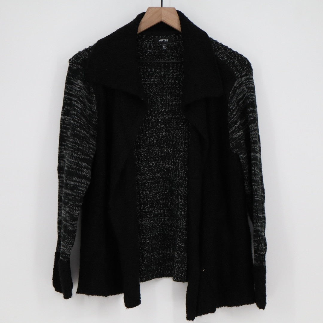 Apt.9 Cardigan Sweater Women PXL Petite Black Gray Knit Long Sleeve Outdoor Wear