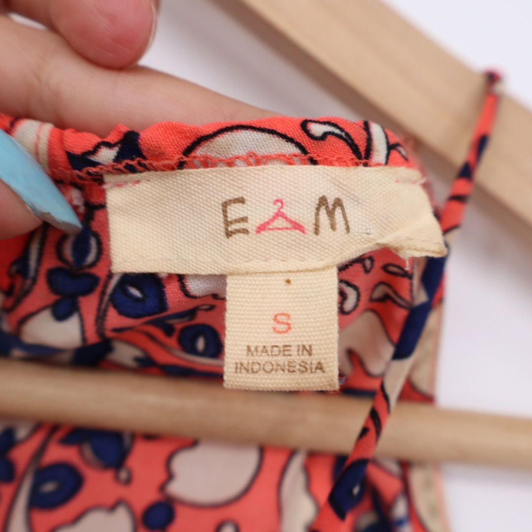 E&M Dress Women's S Coral Geometric Medallion Print Halter Mini Good