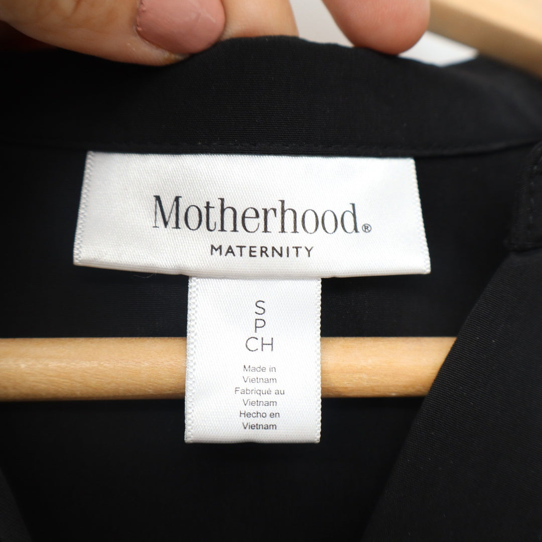 Motherhood Maternity Black Button Down Shirt Dress Roll Tab Sleeve Small