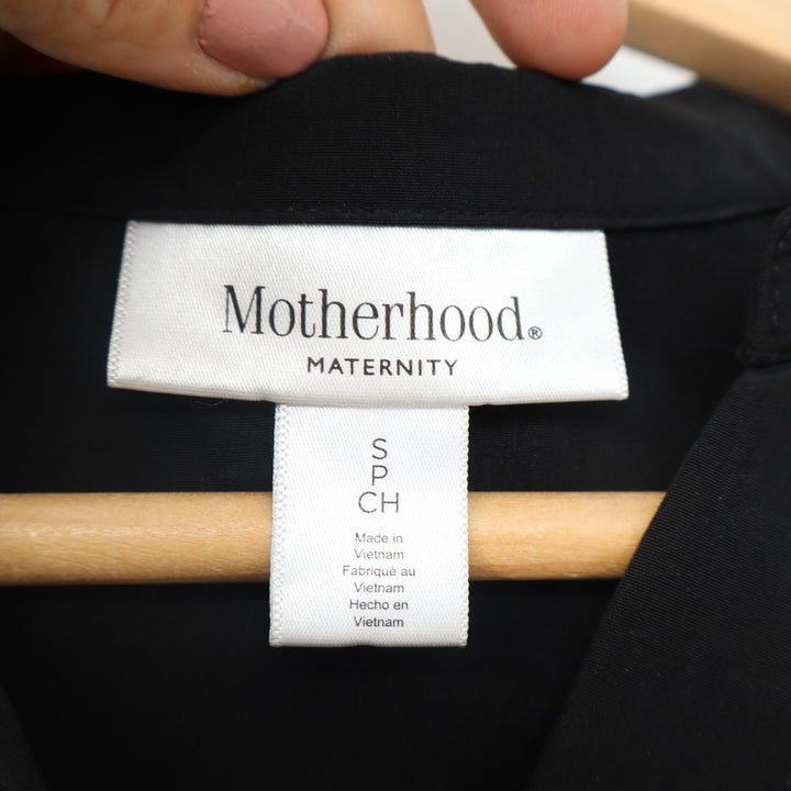 Motherhood Maternity Black Button Down Shirt Dress Roll Tab Sleeve Small