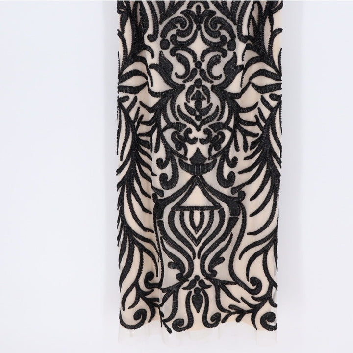 Badgley Mischka Collection Embellished Sheath Vintage Dress Black Beige Size 10