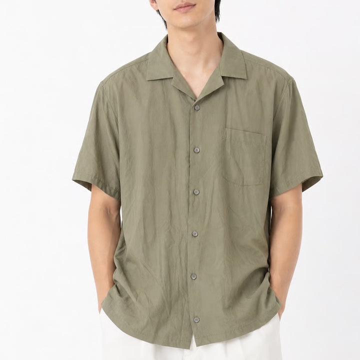 Onia Mens Olive Green Modal Blend Camp Collar Short Sleeve Button Down Shirt L