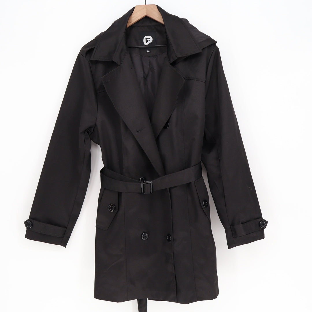 Free Country Black Double Breasted Belted Trench Coat with Hood Size 2XL