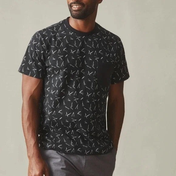 American Giant Black White Graphic Pocket T Shirt Mens Medium Made USA