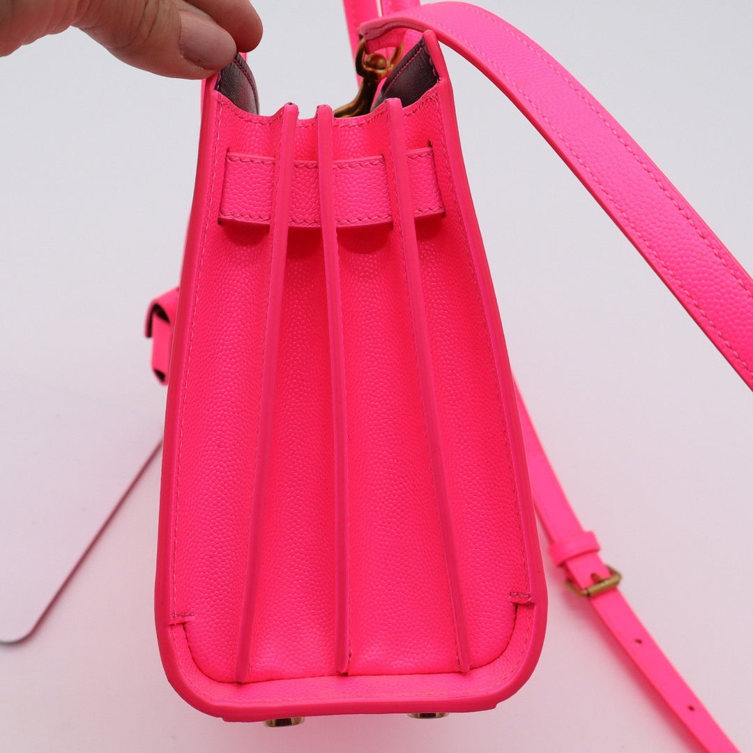 Saint Laurent Nano Sac De Jour Pink Glo Grained Leather Handbag