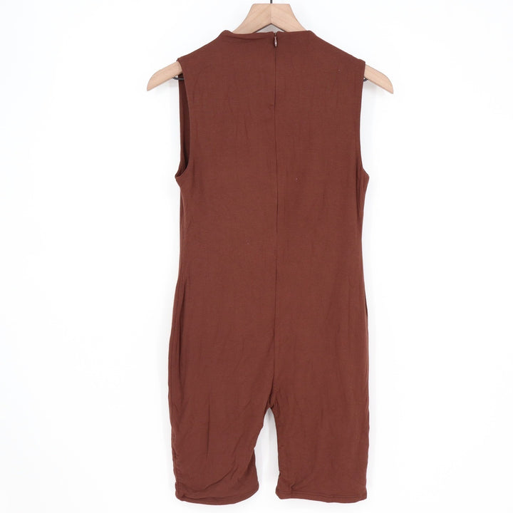 Naked Wardrobe Brown Sleeveless Mock Neck Biker Short Romper XL