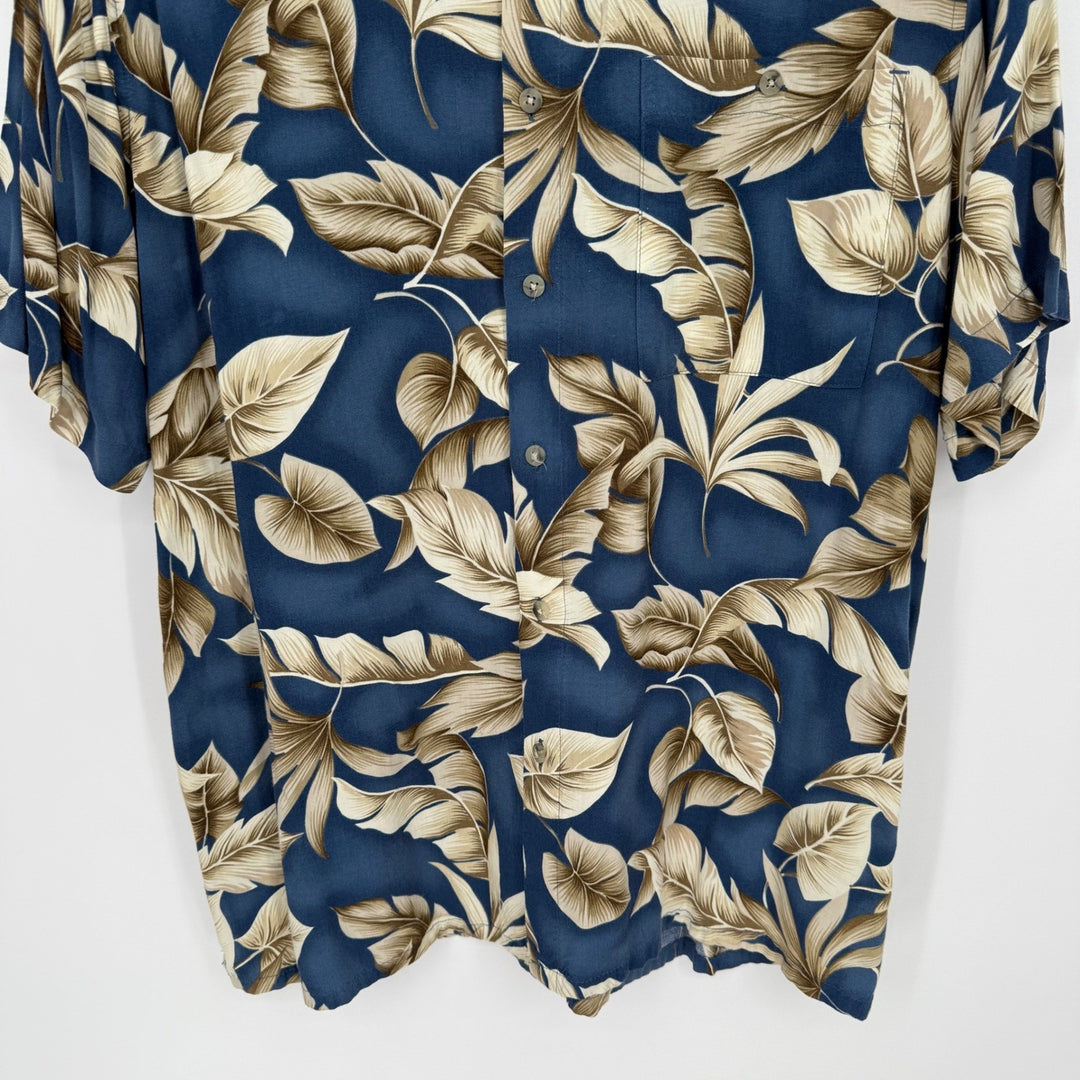 Croft & Barrow Mens Blue Tropical Leaf Print Short Sleeve Button Up Shirt Size L