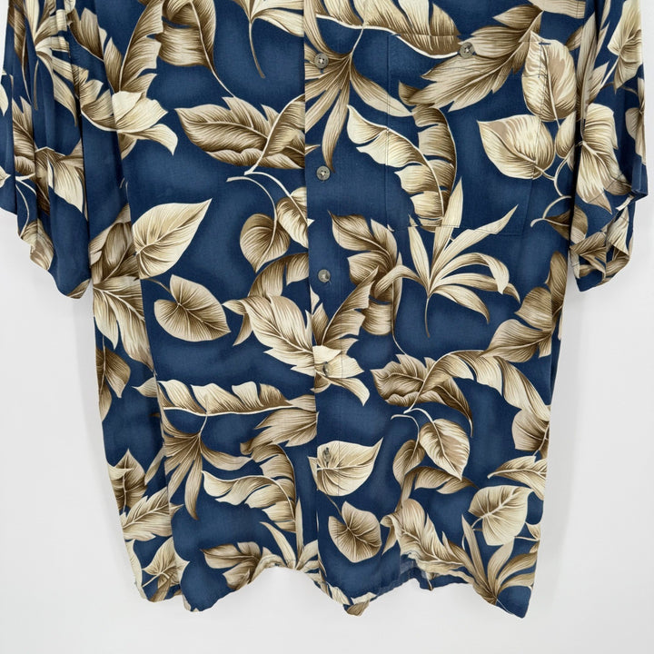 Croft & Barrow Mens Blue Tropical Leaf Print Short Sleeve Button Up Shirt Size L