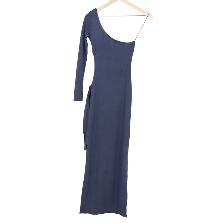 Naked Wardrobe Navy Blue One Shoulder Side Tie Maxi Dress S