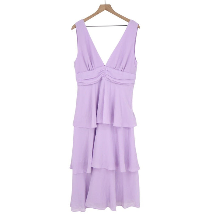 Lulus Celebration Time Tiered Midi Dress Womens XL Lavender Chiffon Sleeveless