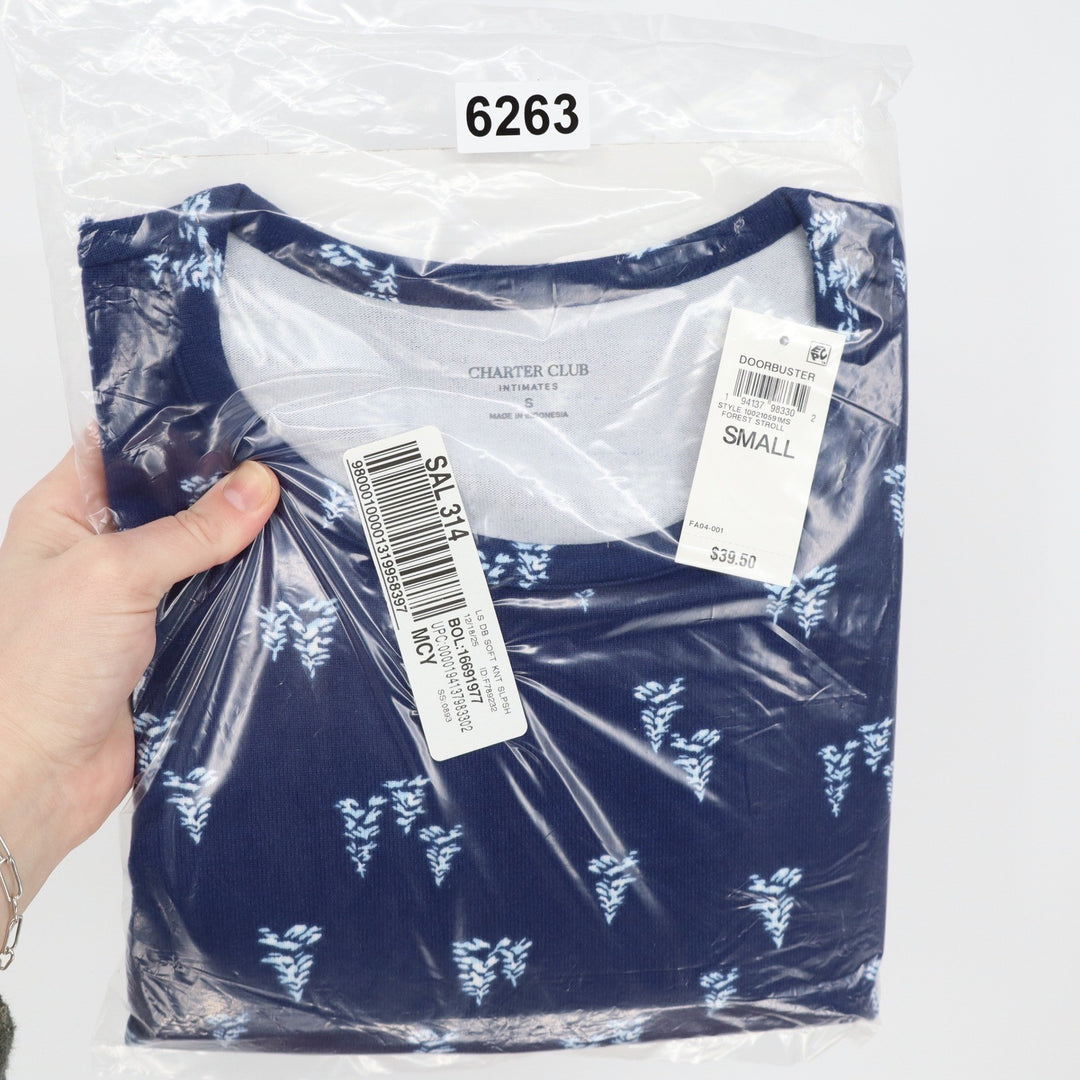 Charter Club Intimates Navy Blue Floral Soft Knit Long Sleeve Sleep Shirt Small