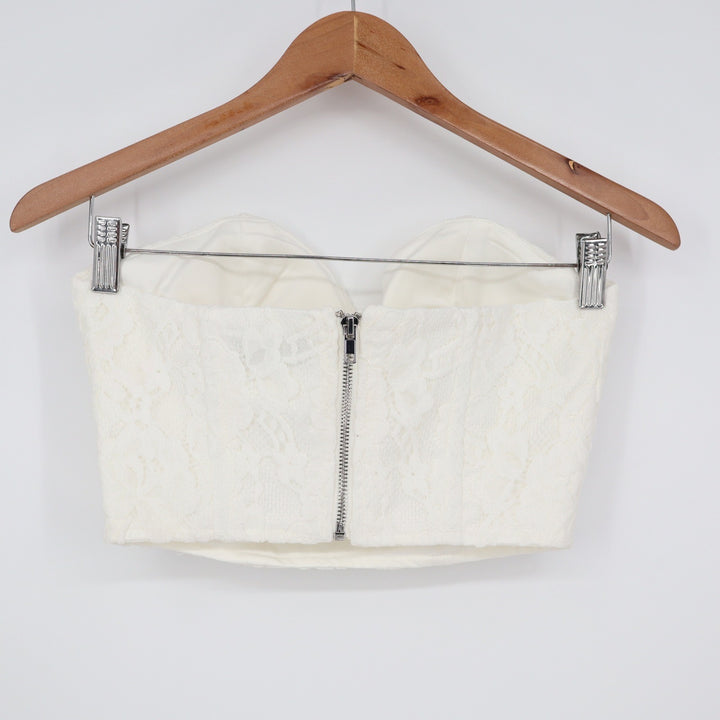 Naked Wardrobe White Floral Lace Corset Crop Top Sweetheart Bustier S