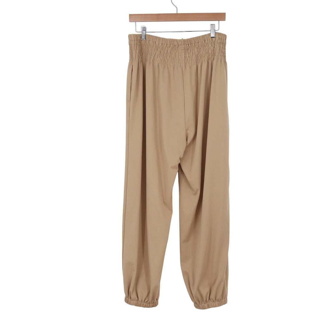 Dokotoo Womens XL Tan Smocked High Waist Jogger Pants Elastic Cuff Khaki