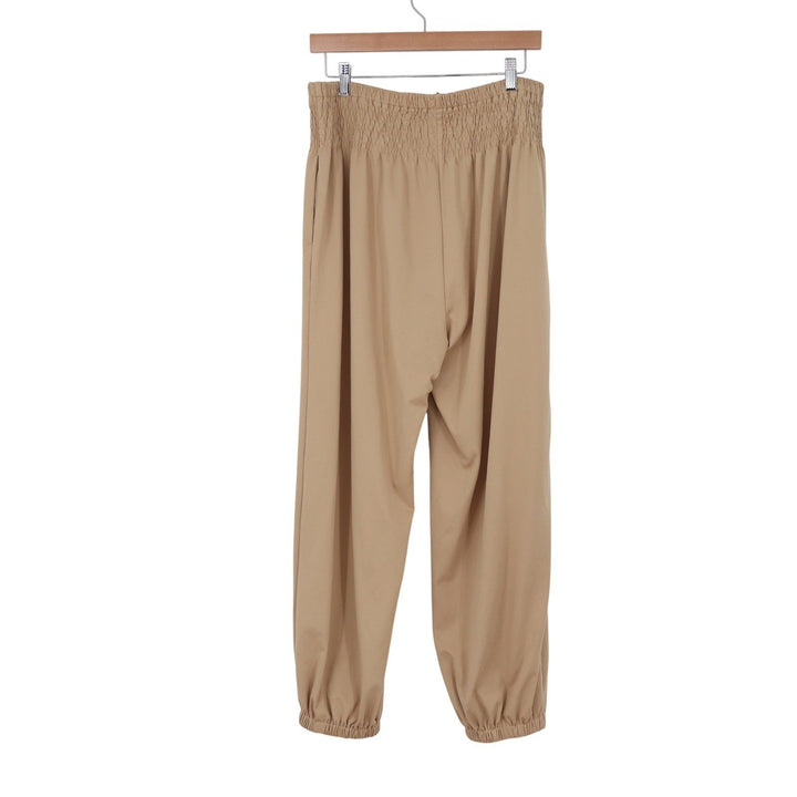 Dokotoo Womens XL Tan Smocked High Waist Jogger Pants Elastic Cuff Khaki