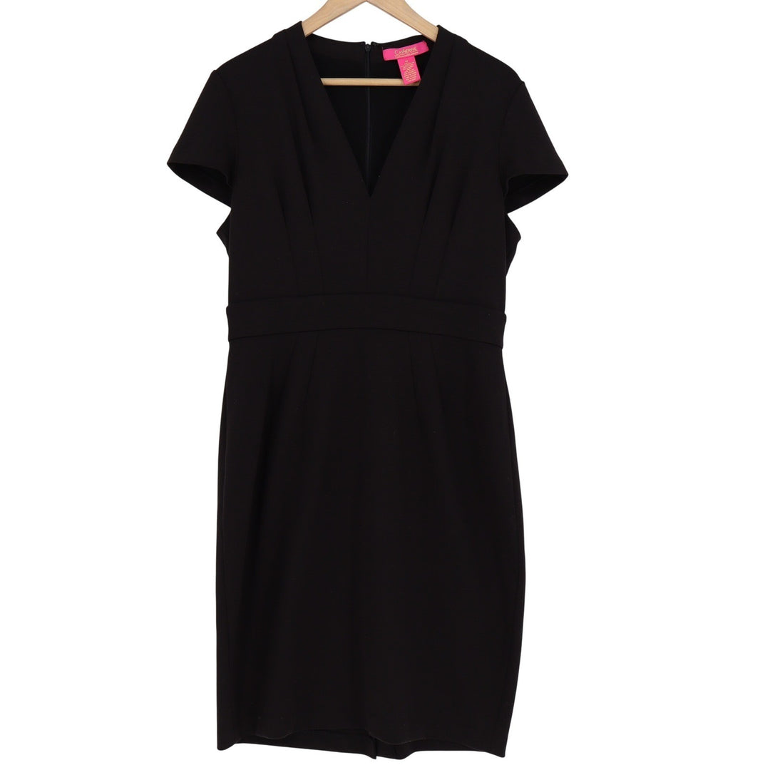 Catherine Catherine Malandrino Black V-Neck Sheath Dress Size 12 Cap Sleeve LBD