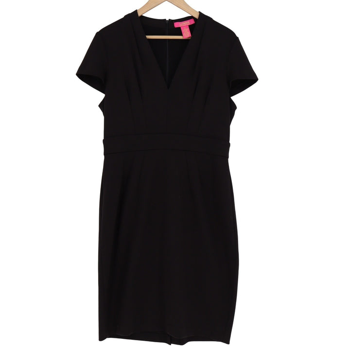Catherine Catherine Malandrino Black V-Neck Sheath Dress Size 12 Cap Sleeve LBD