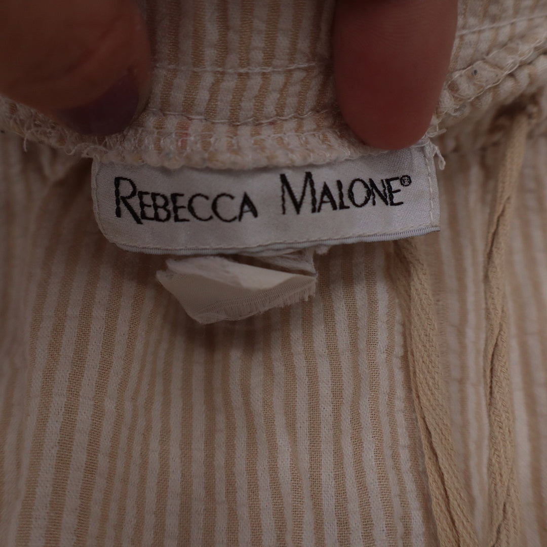 Rebecca Malone Tan White Striped Seersucker Capri Pants Large Drawstring Crop