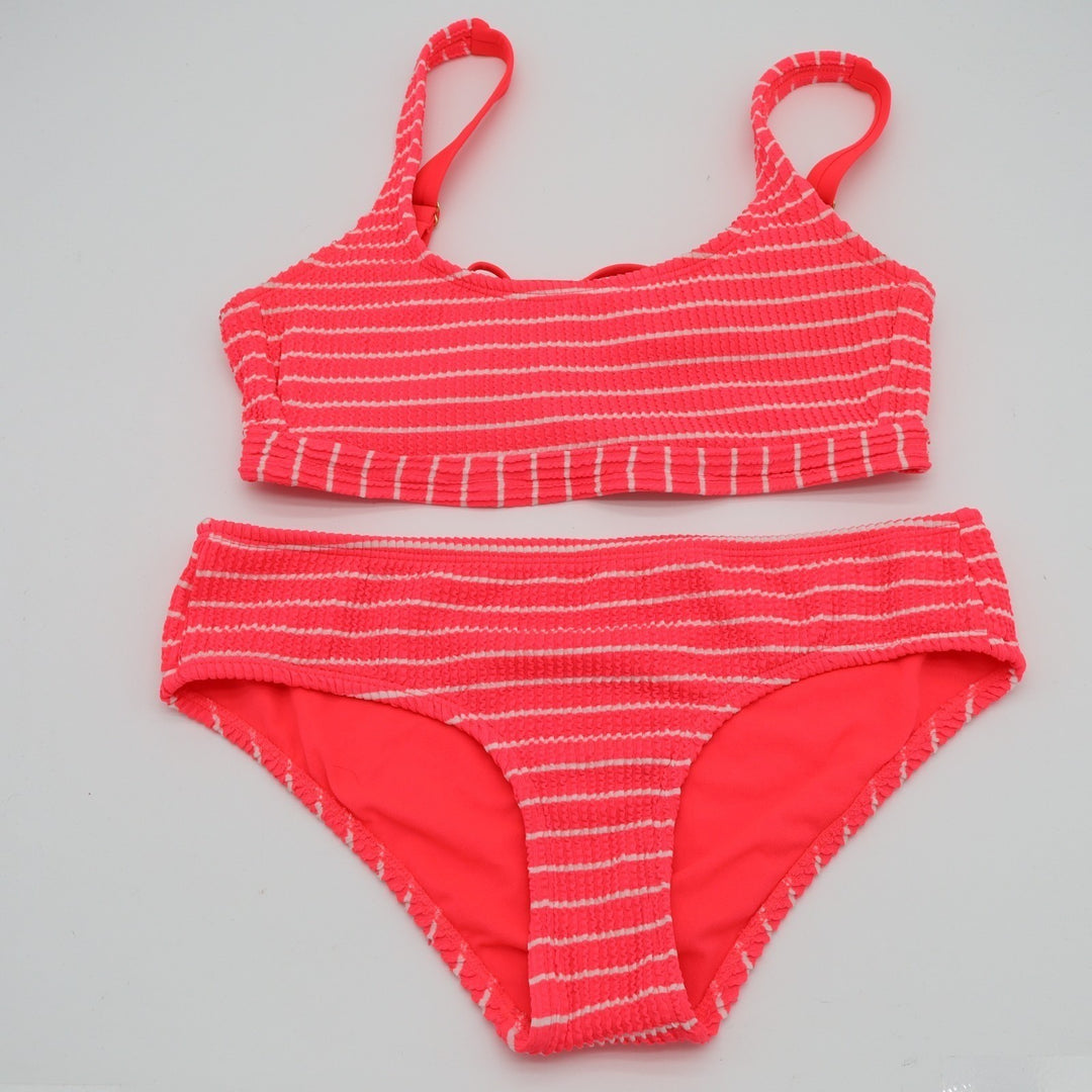 Xhilaration 2 Piece Bikini Set Women Small Red Striped Stretch Textured Swimwear