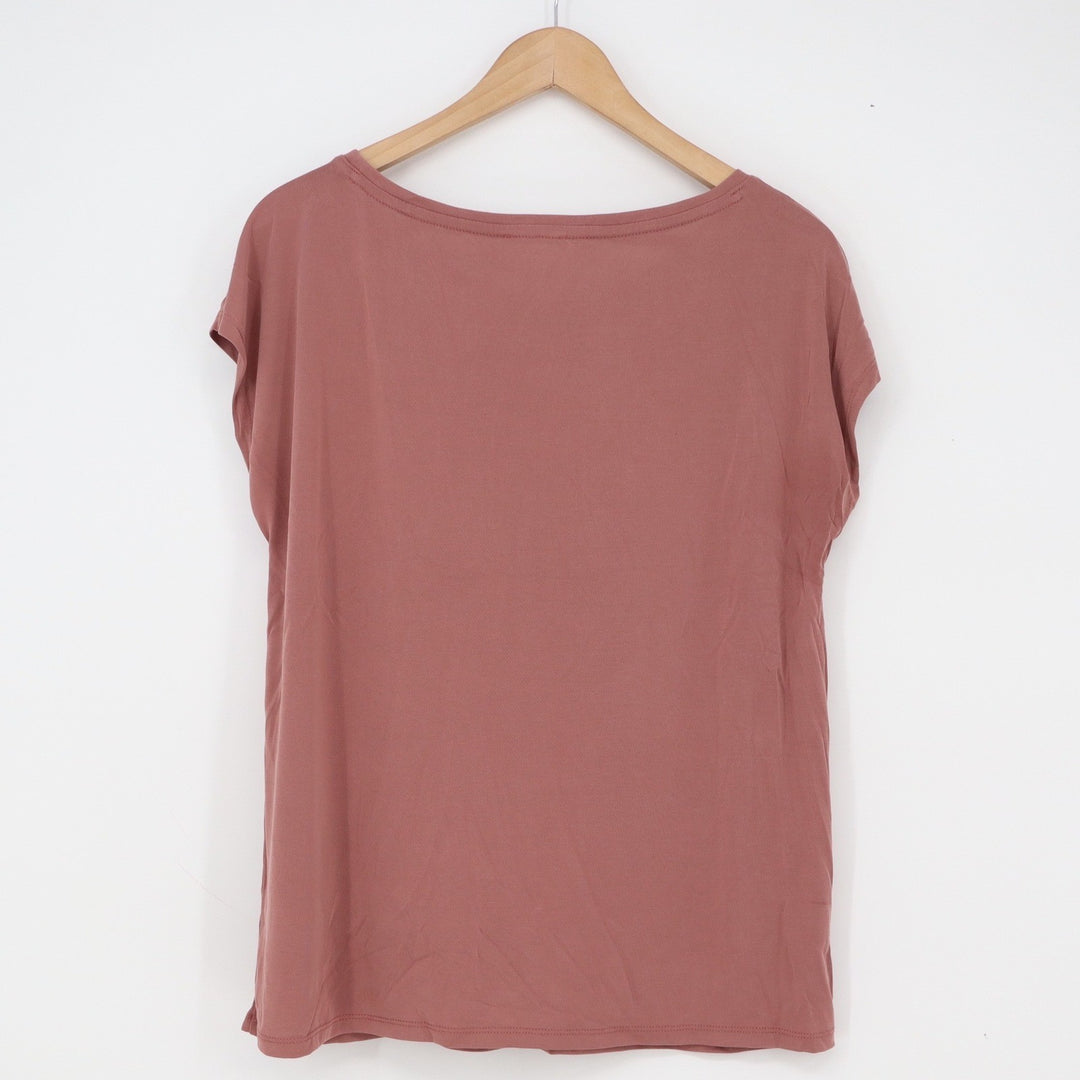 Maurices Top Womens Large 24/7 Pleated Shoulder Mauve Pink Short Sleeve