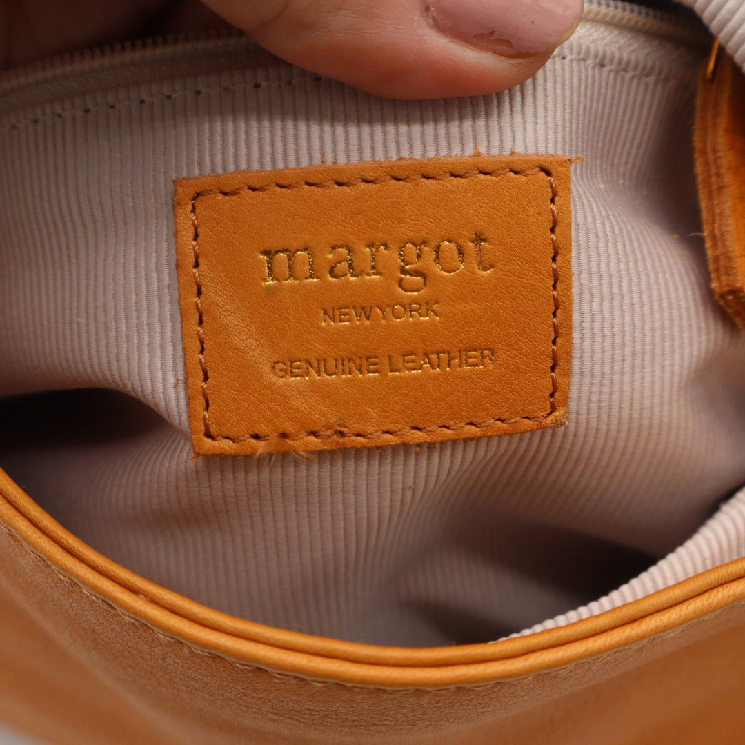 Margot New York Mustard Yellow Leather Foldover Crossbody Bag Gold Hardware
