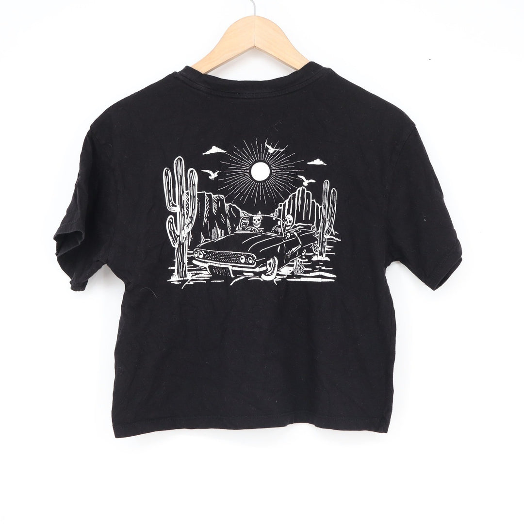 Organic Generation California Skeleton Car Graphic Crop Top Tee Black XS