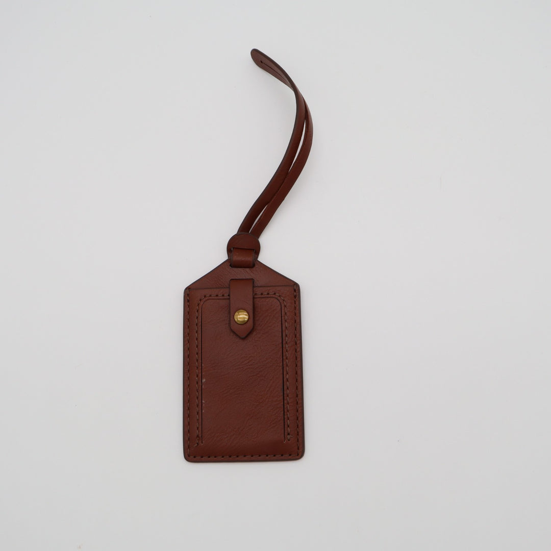 Fossil Brown Pebbled Leather Luggage Tag Bag ID Name Card Holder Slide Pocket