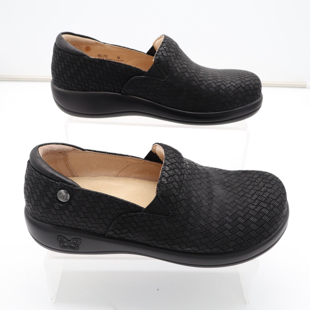 Alegria Keli Black Embossed Leather Nursing Work Clogs Shoes KEL-752 Size 38